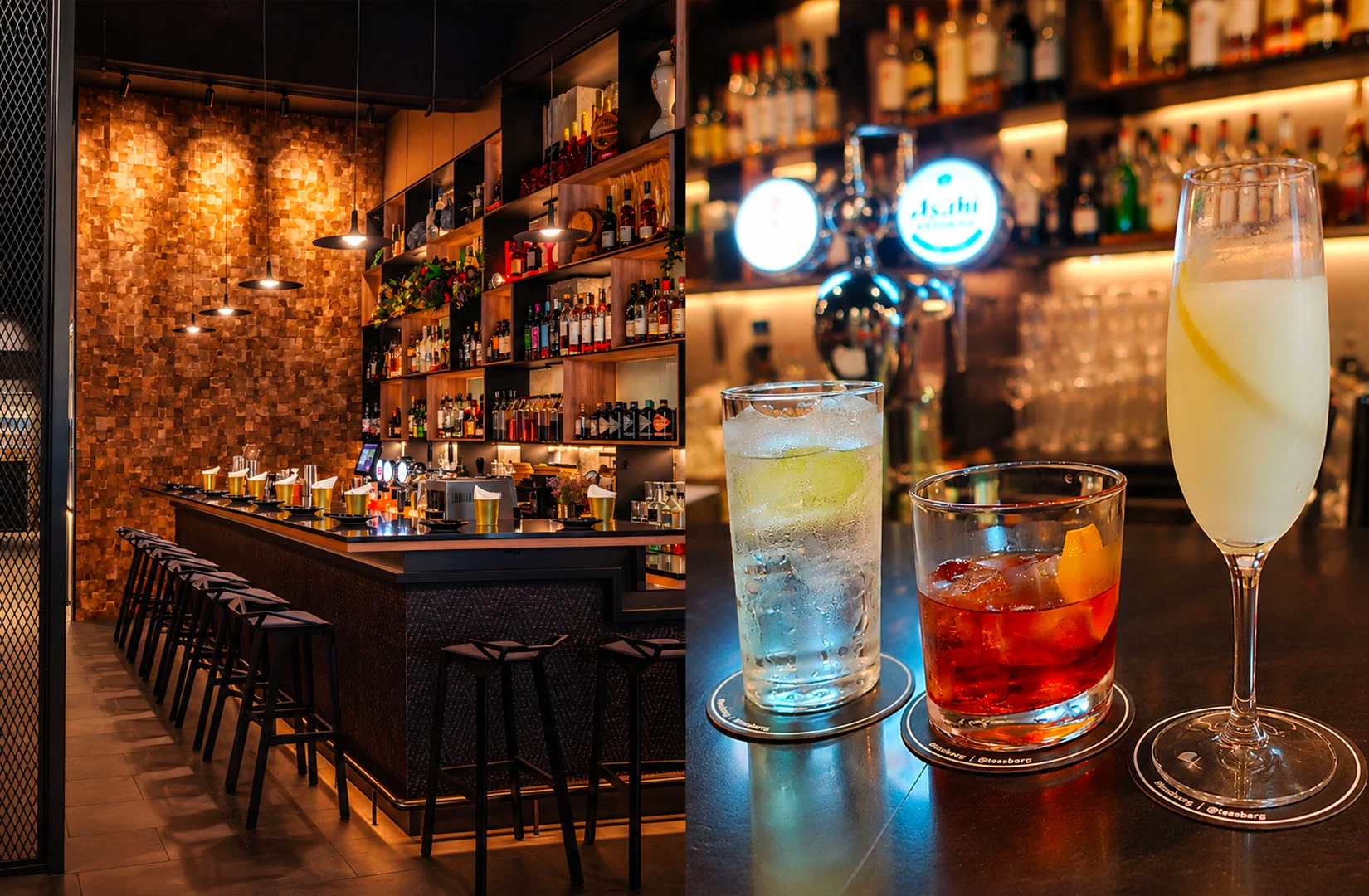 Industrial-style bar with cocktails served at the counter