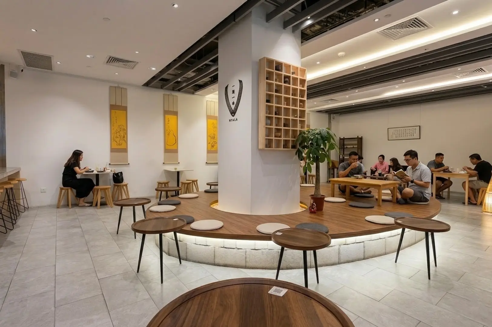 Hvala Takashimaya Cafe interior with raised wooden tatami seating area