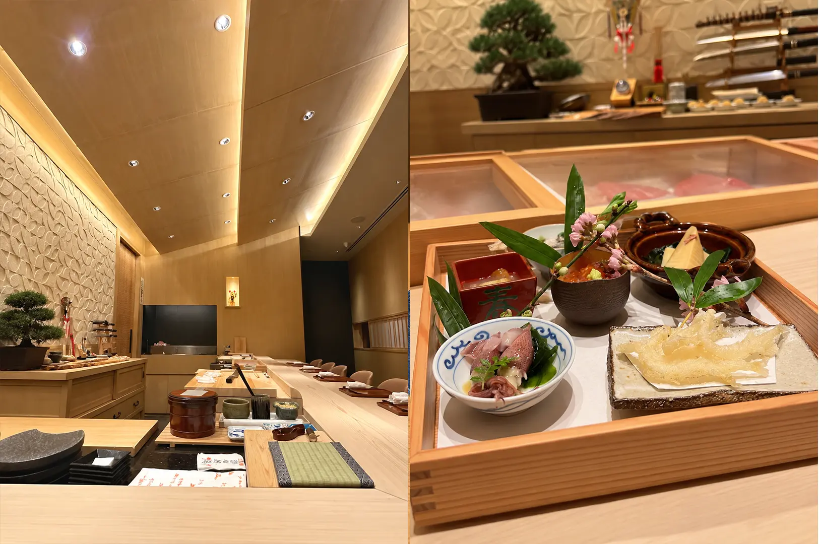 Sushi Sato at Dempsey Road featuring an elegant wooden counter and beautifully presented Japanese courses.