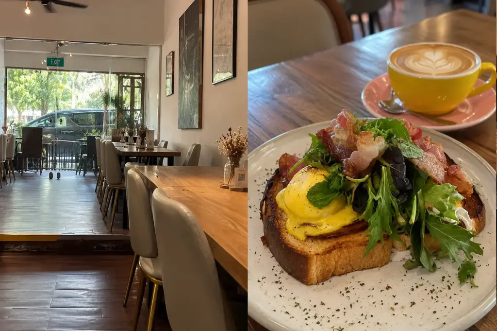 Sun Ray Cafe with a bright, spacious dining area, wooden tables, and an open entrance surrounded by greenery.