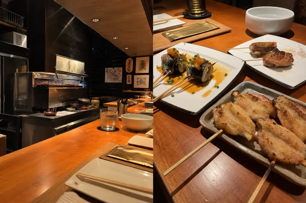 Kazu Sumiyaki Restaurant featuring a cozy Japanese dining counter, grilled dishes, and warm wooden interiors.