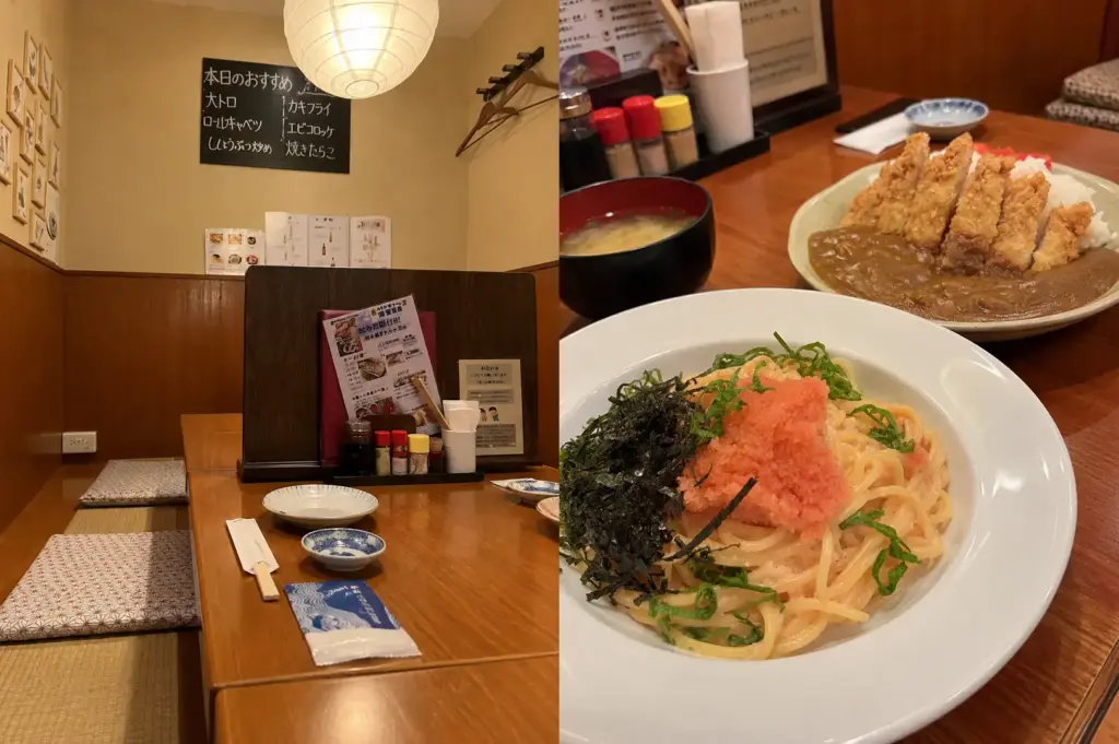 Keria Japanese Restaurant featuring a traditional dining setting with sashimi, salmon, and Japanese dishes.